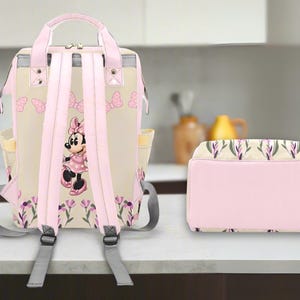 Minnie Mouse Pink Diaper Bag Personalized Baby Name Diaper Backpack Girl Pink Baby Shower Gift Waterproof Mommy Bag Backpack Gifting Idea