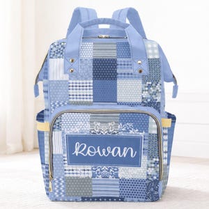 Boy Diaper Bag Backpack Personalized Custom Blue Patchwork Waterproof Diaper Bag Personalized Custom Baby Name Mommy Bag Baby Shower Gift