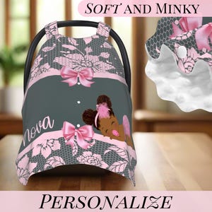 Black Baby Girl Car Seat Cover Personalized Seat Canopy Soft Dot Blanket Design Custom Baby Name Gift Baby Shower Gift New Mom Gifting Idea