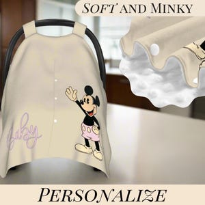 Mickey Mouse Car Seat Cover Baby Seat Canopy Personalized Baby Soft Dot Blanket Custom Baby Name Gift Baby Shower New Mom Gifting Idea