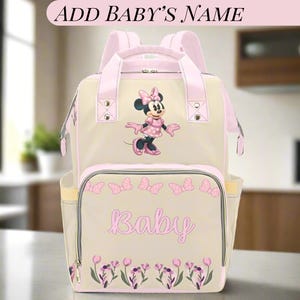Minnie Mouse Pink Diaper Bag Personalized Baby Name Diaper Backpack Girl Pink Baby Shower Gift Waterproof Mommy Bag Backpack Gifting Idea