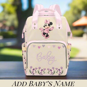 Diaper Bag Minnie Mouse Personalized Pink Custom Diaper Bag Backpack Baby Shower Gift Waterproof Mommy Bag Backpack Gifting Idea for New Mom