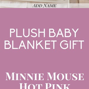 May include: A rectangular blanket featuring a dark gray center with a Minnie Mouse graphic, the name Emma, and a pink bow. The top and bottom borders have a purple and white polka dot pattern. The blanket has a white sherpa or plush backing.