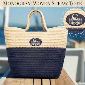 Strawtote Personalized Monogram Straw Tote Bag Handwoven Beach Tote Handbag Custom Name Gift for Her Birthday Gifting Idea For Mom Boat Tote