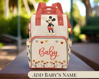 Personalized Boy Baby Name Diaper Bag Mickey Mouse Custom Diaper Backpack Red Baby Shower Gift Waterproof Mommy Bag Backpack Gifting Idea