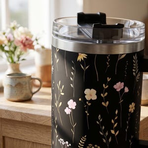 Wildflower Black Tumbler with Handle Straw Included Insulated Coffee Cup 40oz Stainless Steel Travel Mug Large Capacity Beverage Container image 7
