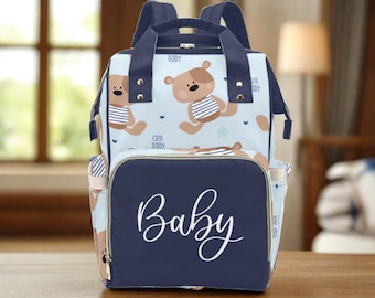 Diaper Bag Backpack Baby Shower Gift Custom Diaper Bag Teddy Bear Blue Waterproof Diaper Bag Custom Baby Name Mommy Bag Boy Gift Diaper Bag
