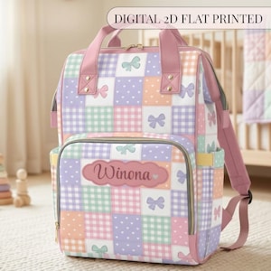 Diaper Bag Backpack Baby Girl Shower Gift Personalized Mommy Carrier Bows Patchwork Waterproof Tote Large Capacity Nursery Organizer Travel
