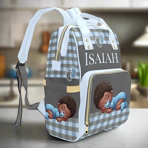 Black Baby Boy Custom Diaper Bag Bluy Baby Shower Gift Diaper Bag Backpack Ethnic Personalized Mommy Bag Baby Gift Backpack Plaid Diaper Bag
