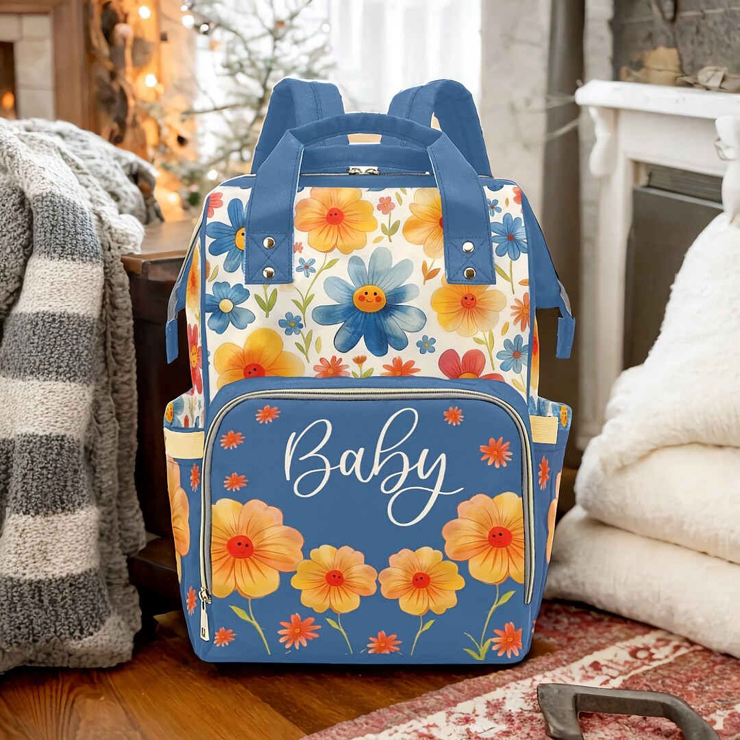 Vintage Floral Personalized Backpack Diaper Bag