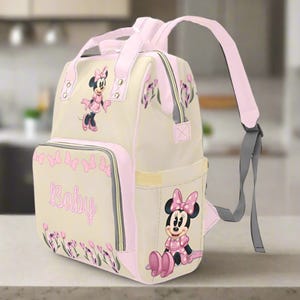 Minnie Mouse Pink Diaper Bag Personalized Baby Name Diaper Backpack Girl Pink Baby Shower Gift Waterproof Mommy Bag Backpack Gifting Idea