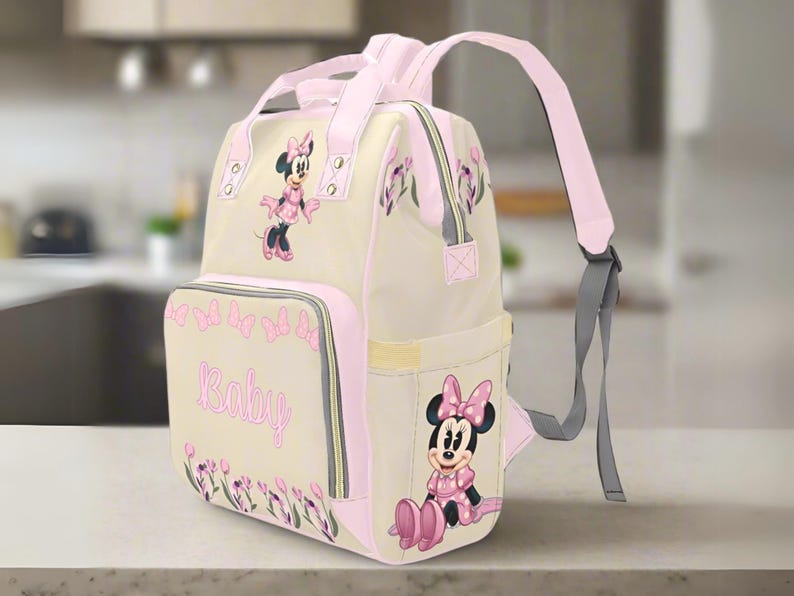 Minnie Mouse Pink Diaper Bag Personalized Baby Name Diaper Backpack Girl Pink Baby Shower Gift Waterproof Mommy Bag Backpack Gifting Idea