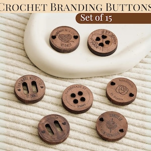 Name Label Wooden Buttons Engraved Set of 15 Handmade Labels Gift for Knitting Lover Personalized Handmade Etsy Seller Branding Supplies