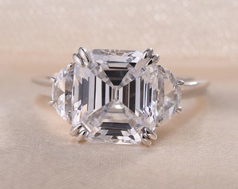 2.50 CT Asscher Cut Three Stone Moissanite Engagement Ring, Asscher Cut Engagement Ring, Vintage Style Promise Ring, Ring Gift For Her