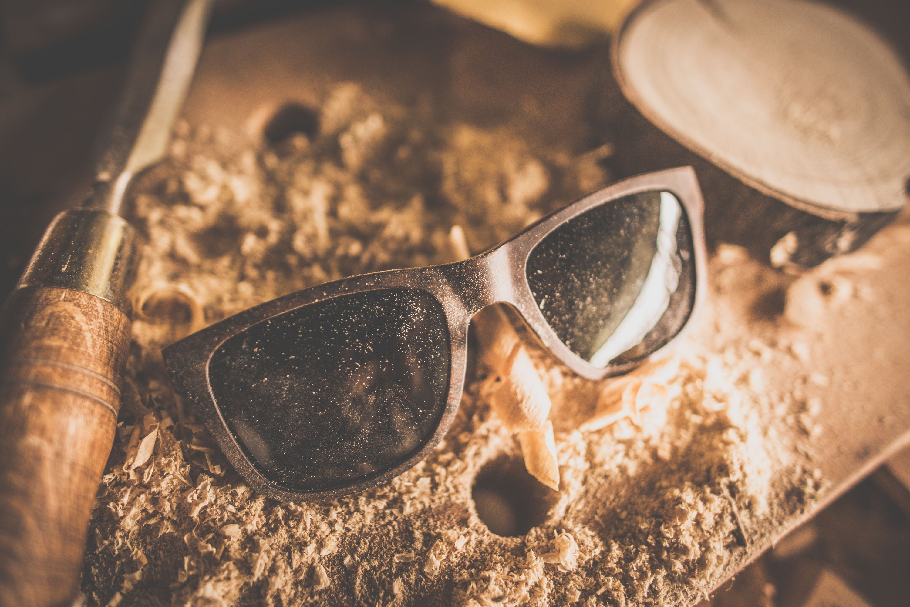 Handcrafted Wood Square Sunglasses with Stone Detail, Polarized Lenses 4EST Shades Stone Wood sunglasses - Polarized lenses in a  main image 4