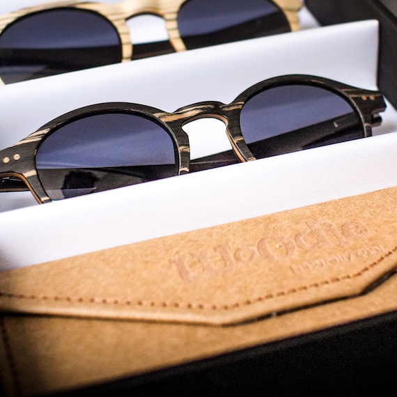 Woodie Black Zebra Wood Round Oval, Wooden Sunglasses Women  display picture 3