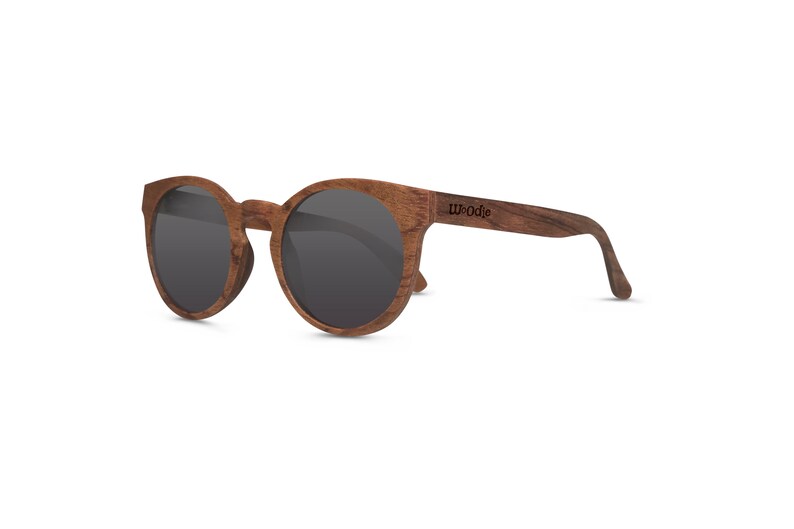 Woodie round oval ebony wood rosewood, wooden women sunglasses polarized lenses black lens image 5