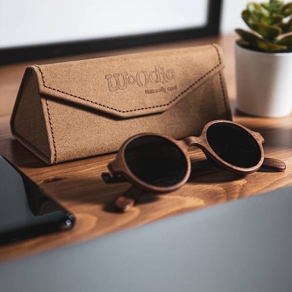 Woodie walnut ebony wood round, unique wooden sunglasses women men polarized lenses