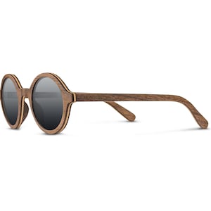 Woodie walnut ebony wood round, unique wooden sunglasses women men polarized lenses image 3