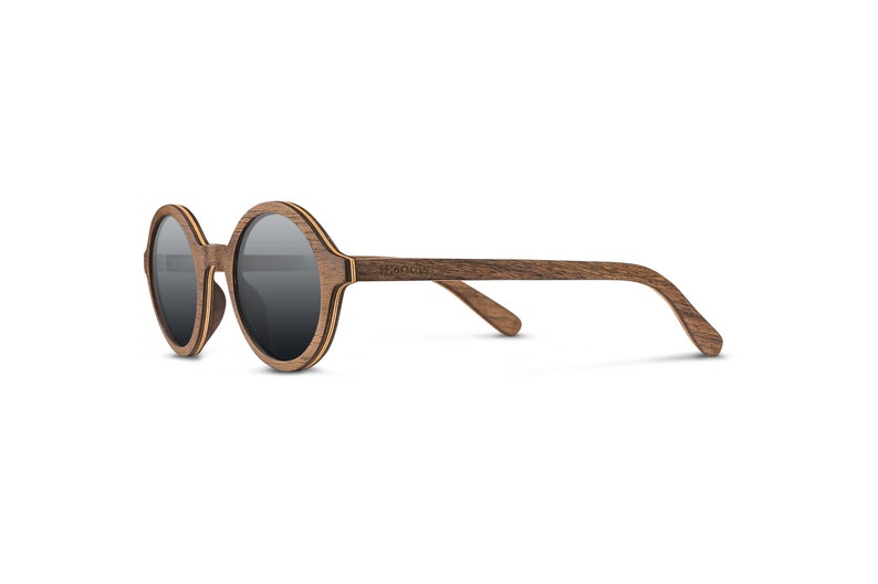 Woodie walnut ebony wood round, unique wooden sunglasses women men polarized lenses image 3