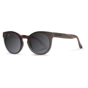 Woodie round oval ebony wood rosewood, wooden women sunglasses polarized lenses black lens image 3