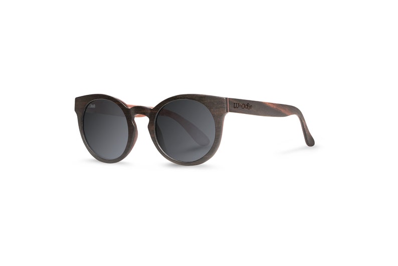 Woodie round oval ebony wood rosewood, wooden women sunglasses polarized lenses black lens image 3