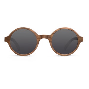 Woodie walnut ebony wood round, unique wooden sunglasses women men polarized lenses Brown