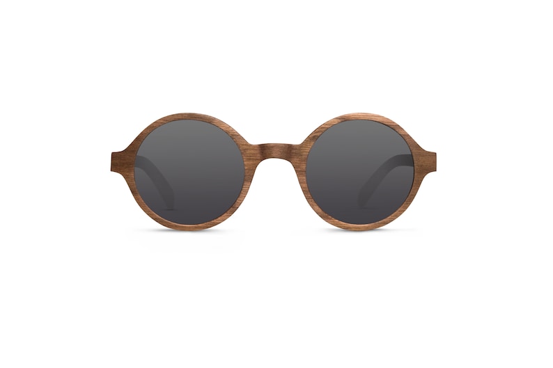 Woodie walnut ebony wood round, unique wooden sunglasses women men polarized lenses Brown