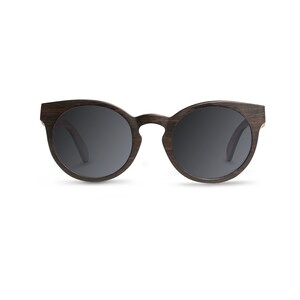Woodie round oval ebony wood rosewood, wooden women sunglasses polarized lenses black lens Black