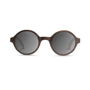 Woodie walnut ebony wood round, unique wooden sunglasses women men polarized lenses Black