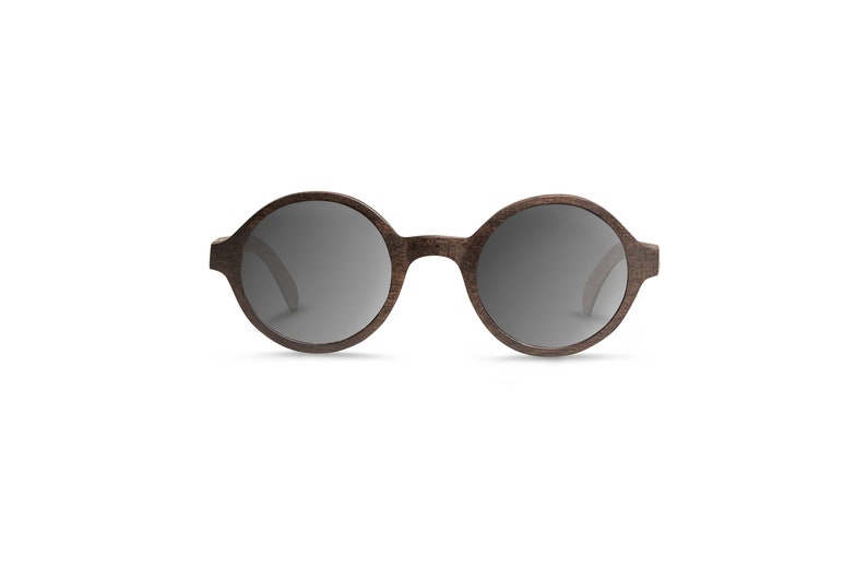 Woodie walnut ebony wood round, unique wooden sunglasses women men polarized lenses Black