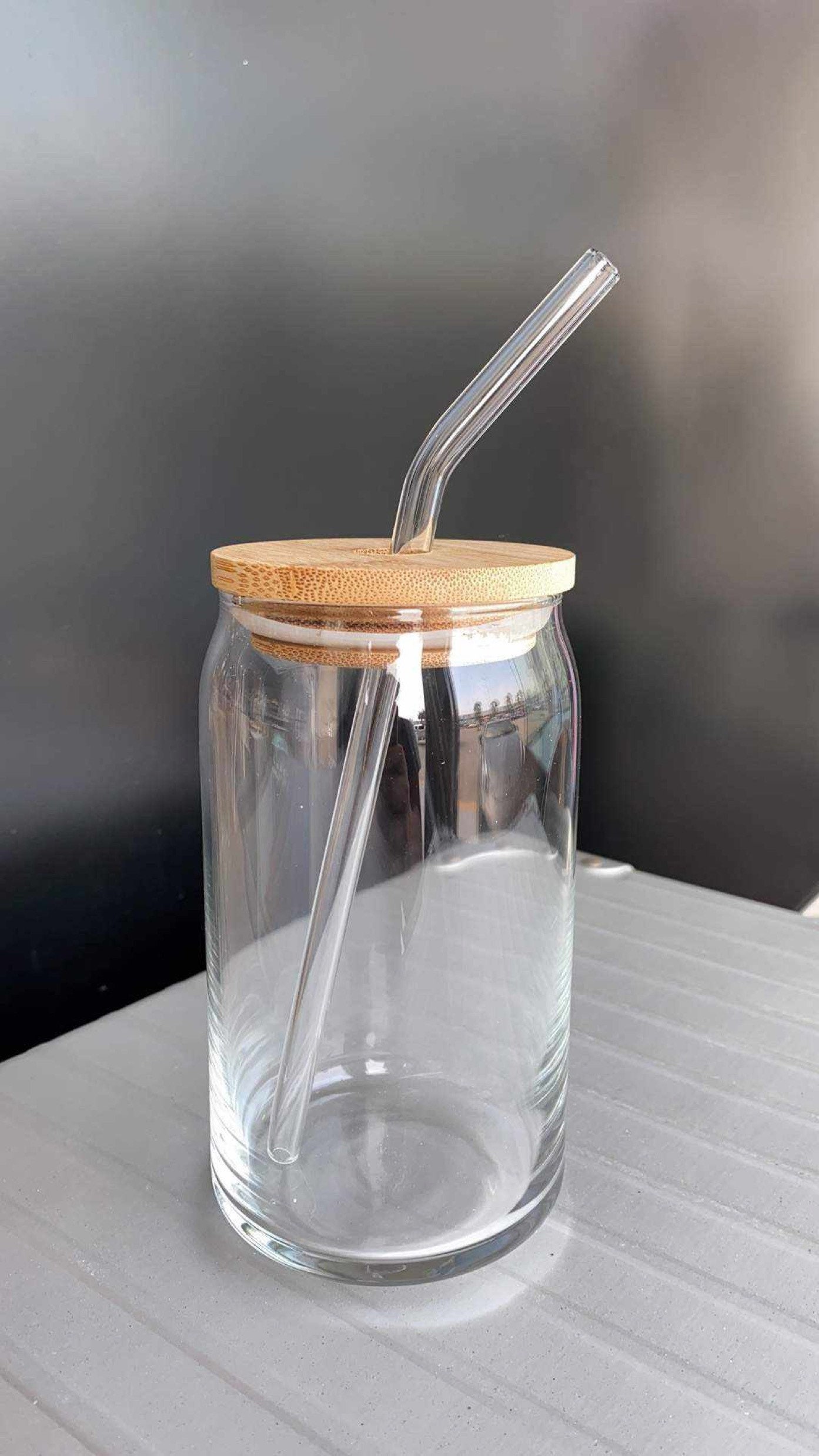 Bamboo Lid and Straw, Beer Can Glass, Iced Coffee Glass Lid, Beer