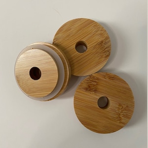Bamboo Lid, Beer Can Glass Lid, Mason Jar Bamboo Lid, Bamboo Cup Lid, 70mm Bamboo Lid, Wood Lids for Beer Can Glass, Lids for Iced Coffee