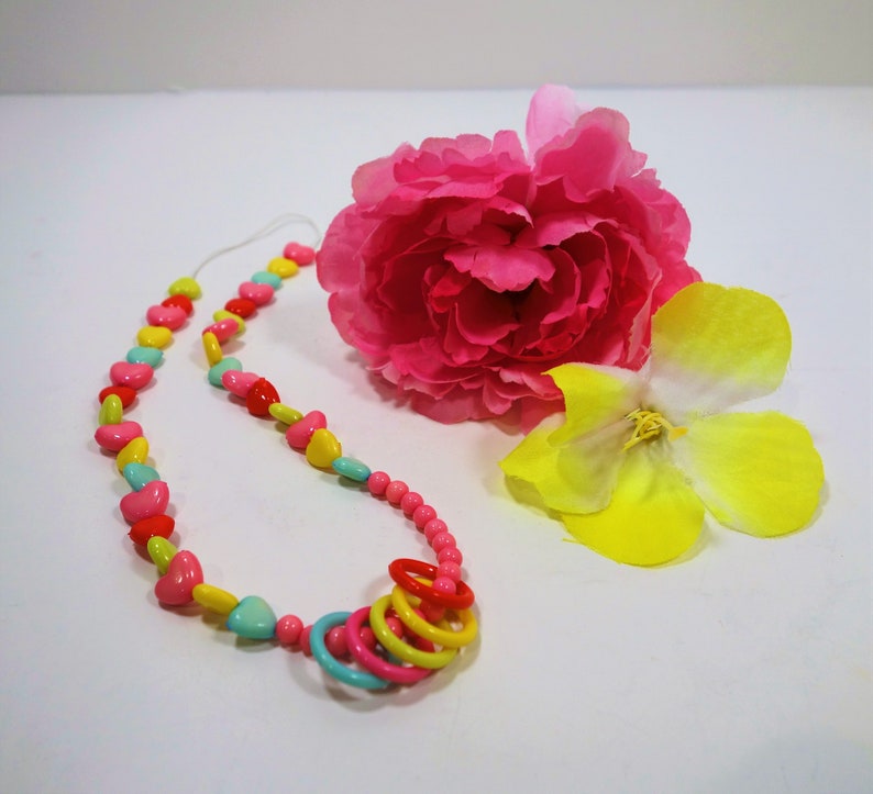 and Circle Beaded Necklace Kids Colorful Heart Hoop