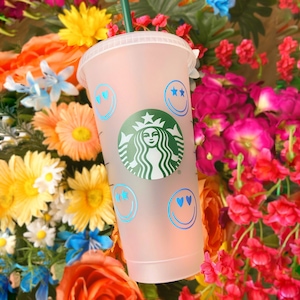 Heart Eye Smile Face Starbucks Cup, Smile Face Custom Starbucks Cup, Preppy Starbucks Cup, Trendy Starbucks Cup, Preppy Gift, Heart Eyes