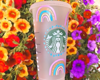 Boho Rainbow Starbucks Cup, Pastel Rainbow Custom Starbucks Cup, Teacher Starbucks Gift, Rainbow Cup, Boho Aesthetic, Rainbow Gift,