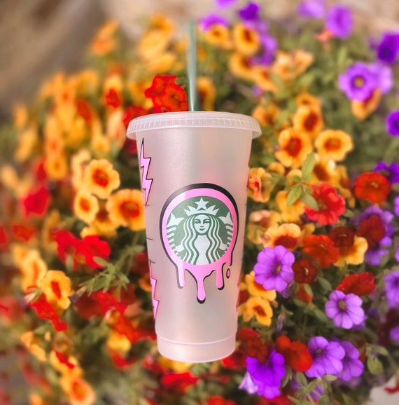 Reusable Starbucks Iced Coffee Cold Cup Preppy Hearts 