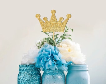 Palillos de corona, corona de princesa, corona de príncipe, centro de mesa con corona, palitos de corona con brillantina, centros de mesa para fiestas de cumpleaños, varitas de corona, primer cumpleaños