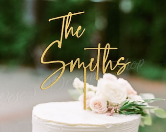 Rustic Wedding Cake Topper, Personalized Cake Topper, Custom Script Cake Topper for Wedding Mr and Mrs Cake Topper, Gold Cake Topper, Gift