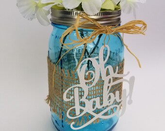 Glitter "Oh Baby" Tag, Cutout, Baby Shower Centerpiece Decoration, Gender Reveal Party, Baby shower Table Decor,  Mason Jar Tags, Baby Decor