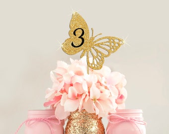 Butterfly Table Number Glitter Centerpiece, Butterfly Centerpiece, Butterfly Party, Cut Out Cake Topper Stick, Butterfly Baby Shower, Gold