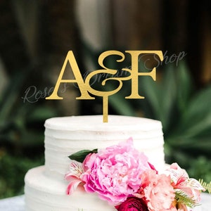 Rustic Wedding Cake Topper, Initial Cake Topper, Script Letter Cake Topper, Personalized Wedding Toppers, Wooden Cake Topper, Gold Topper