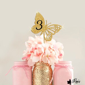 Butterfly Table Number Glitter Centerpiece, Butterfly Centerpiece, Butterfly Party, Cut Out Cake Topper Stick, Butterfly Birthday, Gold