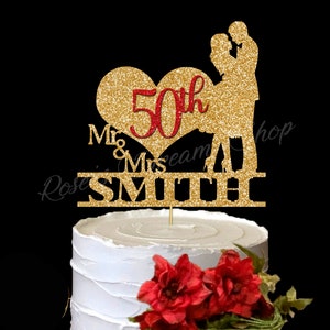 Personalized Wedding Anniversary Cake Topper, Custom Date topper, Mr and Mrs Cake Topper, 50th Anniversary Decor, Vow Renewal Topper, Custom