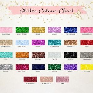 Pode incluir: Uma carta de cores que mostra 18 cores de glitter diferentes. As cores est&atilde;o dispostas em tr&ecirc;s filas de seis. As cores s&atilde;o: rosa beb&ecirc;, verde claro, dourado, lil&aacute;s, azul royal, chiclete, champanhe, azul celeste, roxo, azul oceano, bronze, vermelho, azul esverdeado, laranja, marrom, branco, preto, carv&atilde;o, prata, rosa quente, azul marinho, verde, violeta, amarelo, bord&ocirc;, ouro rosa e rosa.