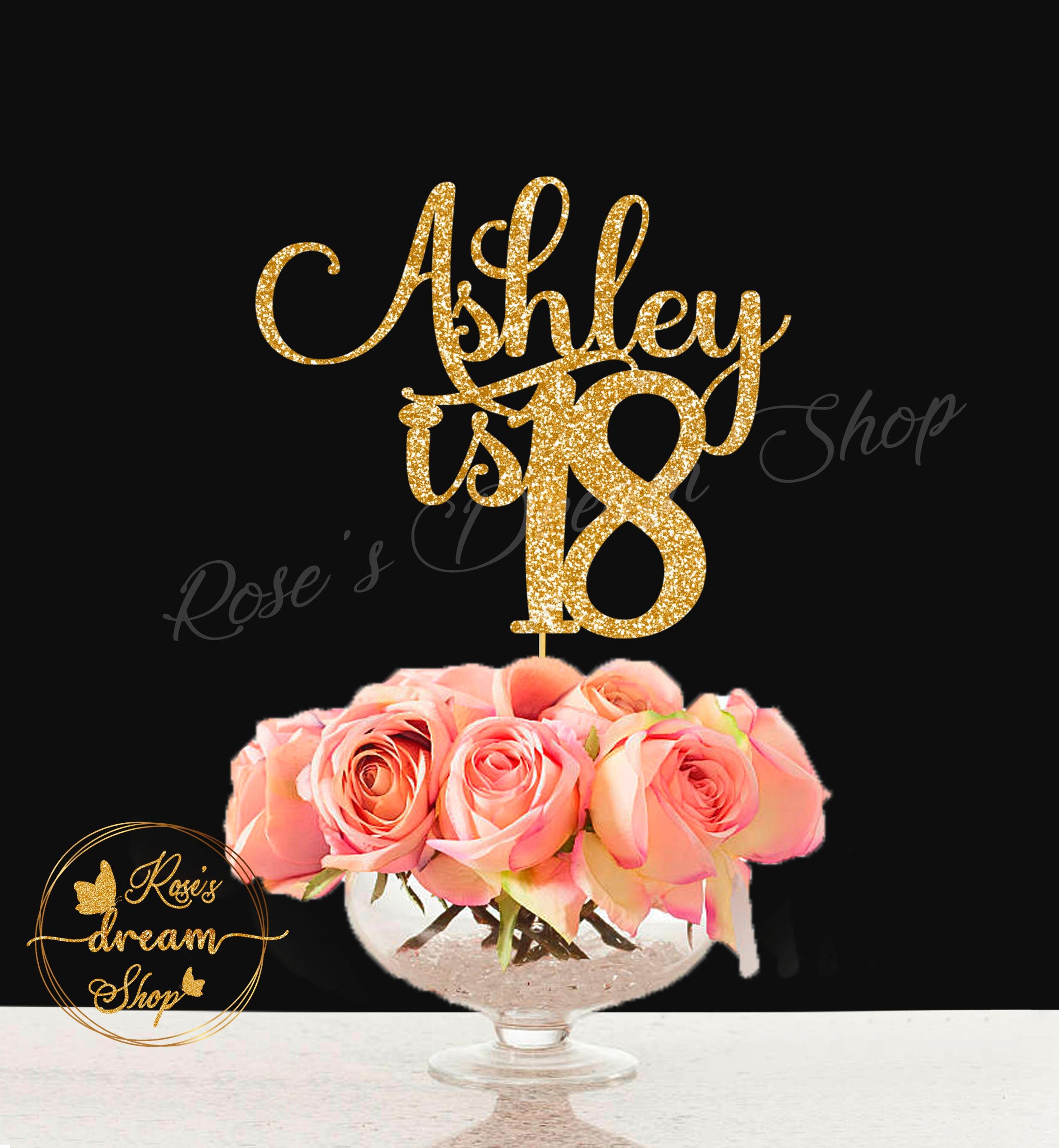 Any Name and Age Cake Topper, Custom Glitter 18th Birthday Cake Topper ...