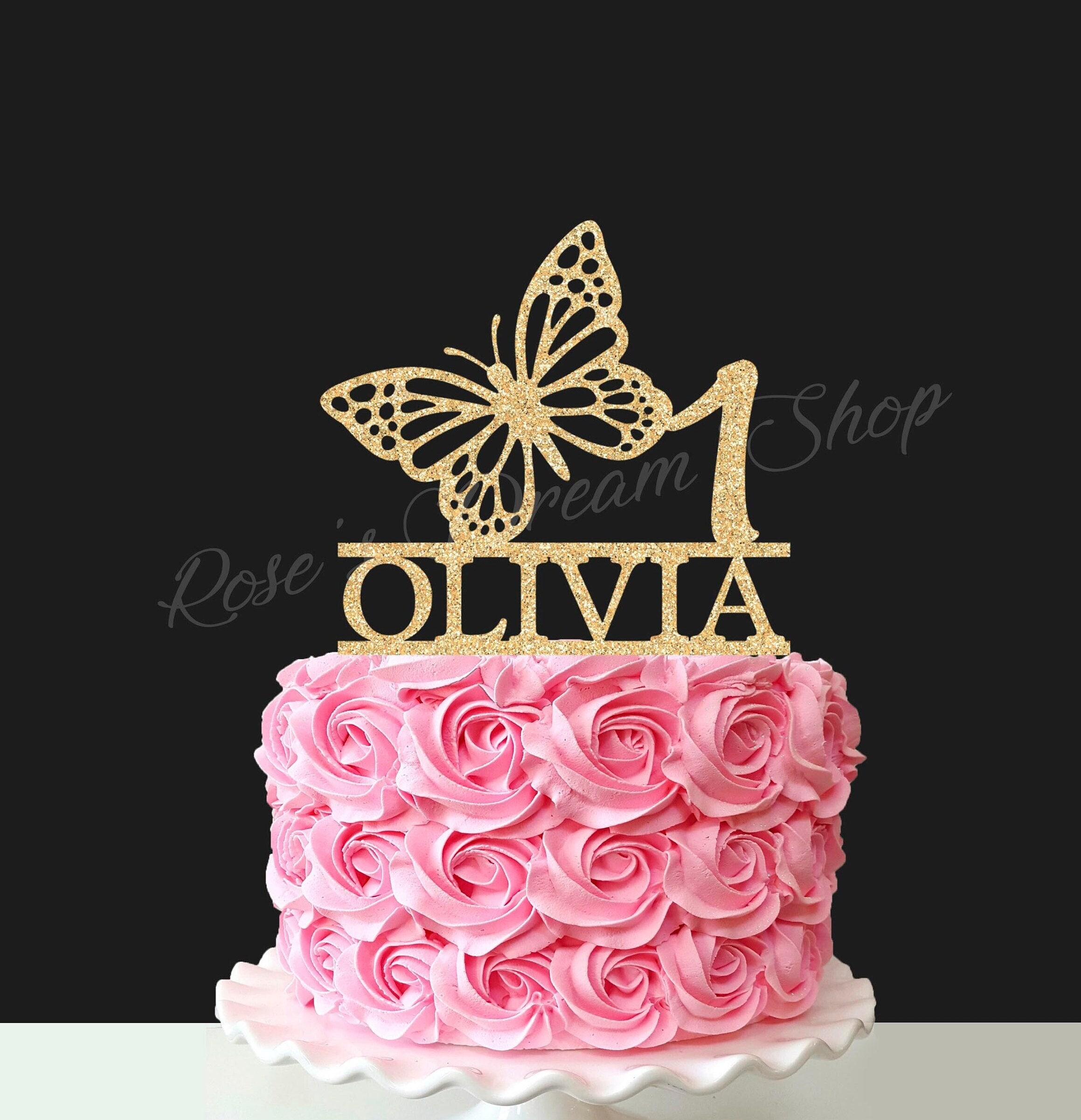 Birthday Cake TOPPER. Rose Gold Butterfly Cake Decoration.