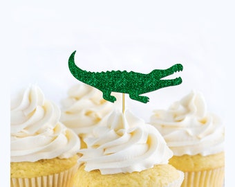 Alligator Cupcake Toppers, Crocodile Cupcake Toppers, Alligator Birthday Theme, Reptile Themed Birthday Decorations, Zoo Party Decor, Gator