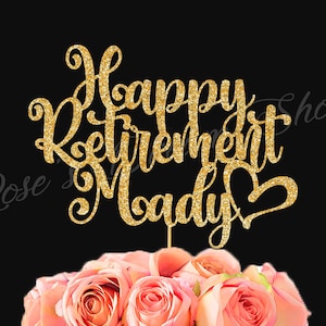 Happy Retirement Cake Topper, Decoración de fiesta de jubilación, Topper de pastel de jubilación, Decoración de celebración de jubilación, Cualquier nombre