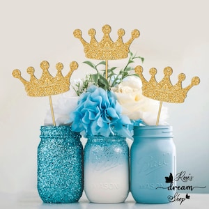 Prince Crown, Crown Centerpiece, Princess Crown, Crown Picks, Glitter Crown Sticks, Birthday Party Centerpieces, Crown Wands, 1st Birthday